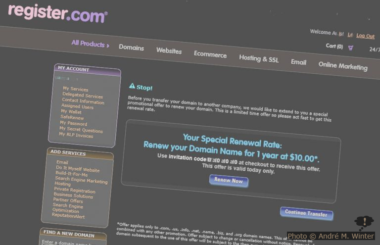 Von register.com wegkommen ist nicht einfach