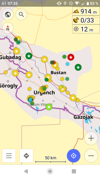 Umgefärbte Punkte für Usbekistan
