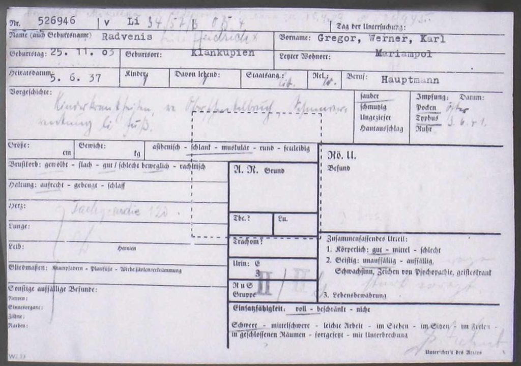 Gesundheitsbogen vom Gregor bei der Einbürgerung ins Deutsche Reich