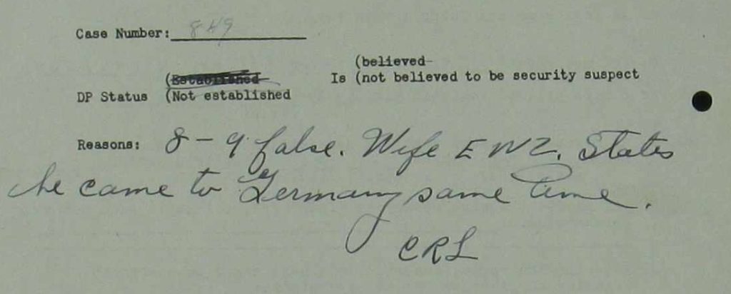 Ablehnung der Registrierung als Deplaced Person für Gregor