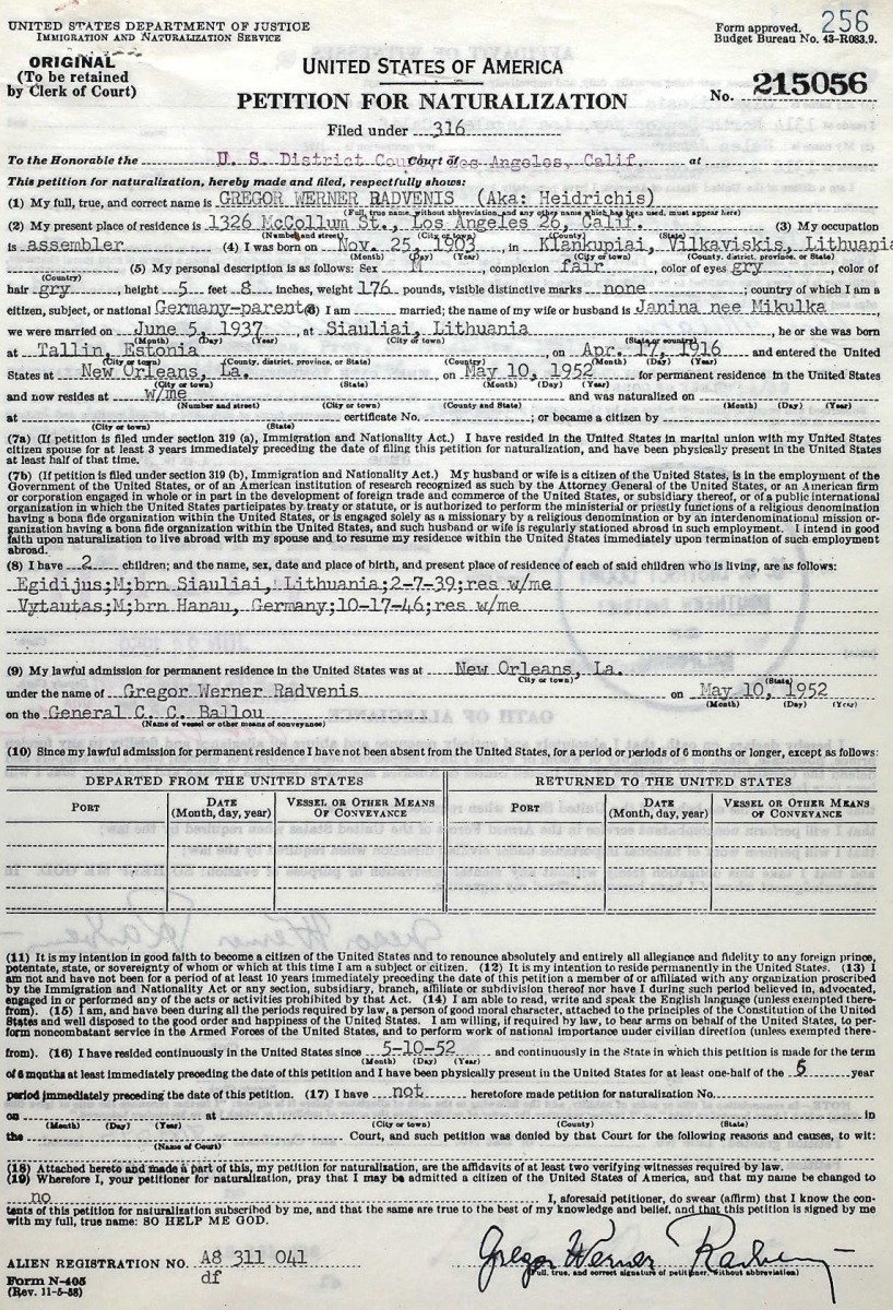 Einbürgerungsansuchen von Gregor in die USA