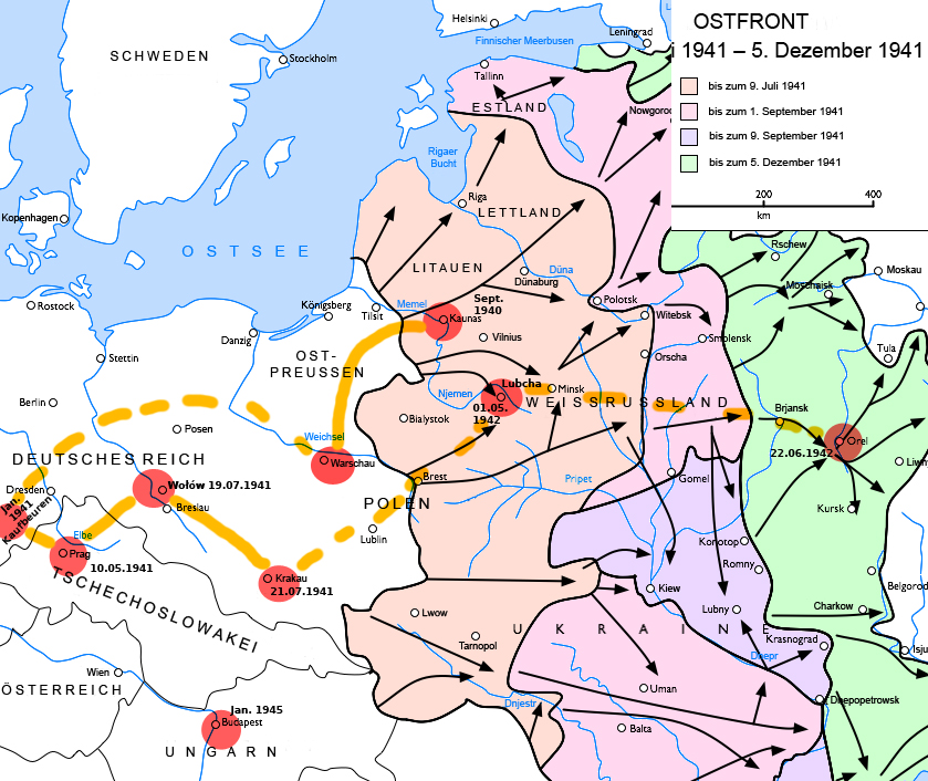 Mögliche Route von Bruno bis 1942
