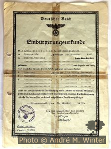 Einbürgerungsurkunde Lydia in Litzmannstadt