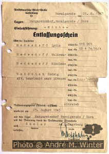 Entlassungsschein Lager Margartenhof für Hedwig, Lydia, Nikolaus und Waldemar