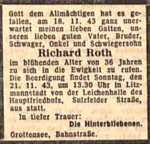 Todesanzeige für Richard Roth. Quelle Cezary Kanar