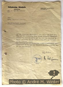 Mittelung Volksdeutsche Mittelstelle Berlin zur Enthaftung von Alexander Medwedeff