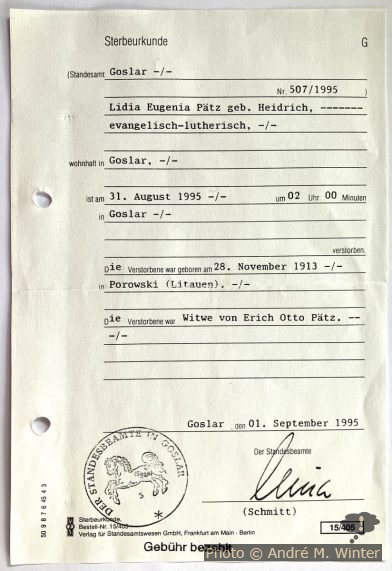 Sterbeurkunde von Lydia
