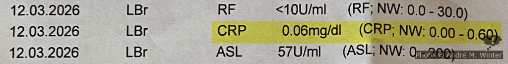 Blutbefund von André mit generellen Entzündungswert