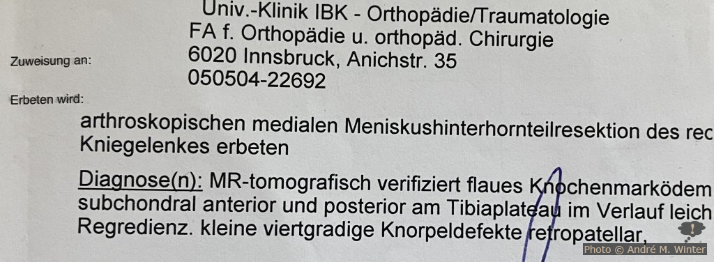 Zuweisung zur Meniskushinterhornteilresektion